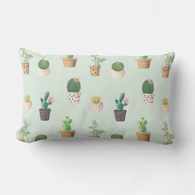 Rectangle Coussin Extérieur à Motif de Cactus en Pot (Recto)