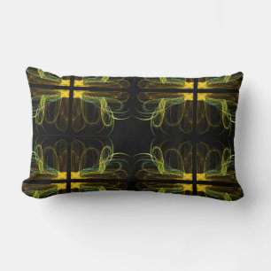 Rectangle Coussin fractal Abstrait vert, or et noir