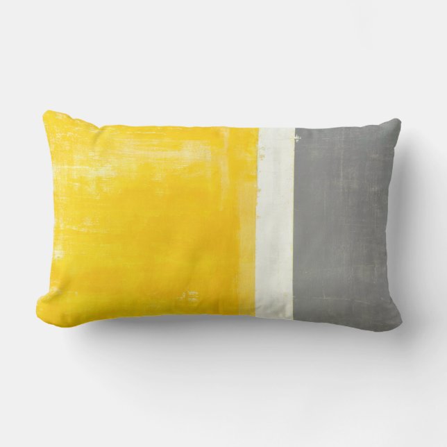 Rectangle Coussin gris et jaune de "extérieur" d'art (Recto)