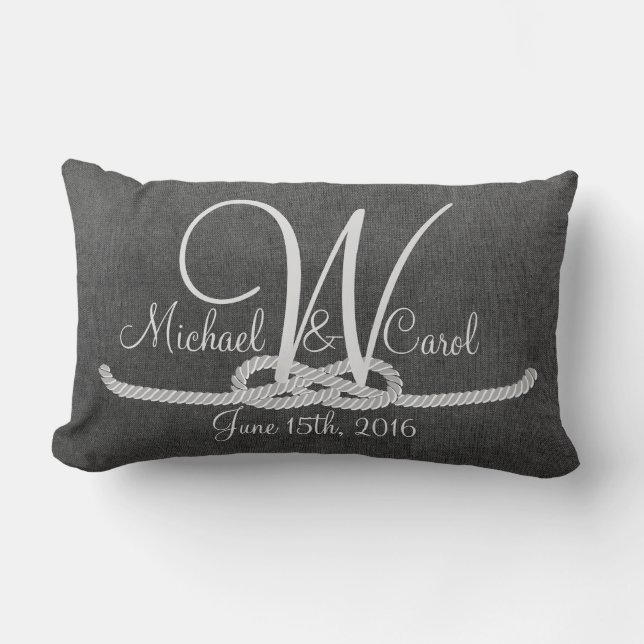 Rectangle Coussin gris personnalisé de famille de monogramme (Recto)