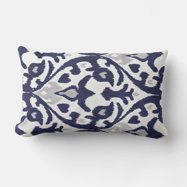 Rectangle Coussin ikat bleu et blanc chic moderne (Recto)