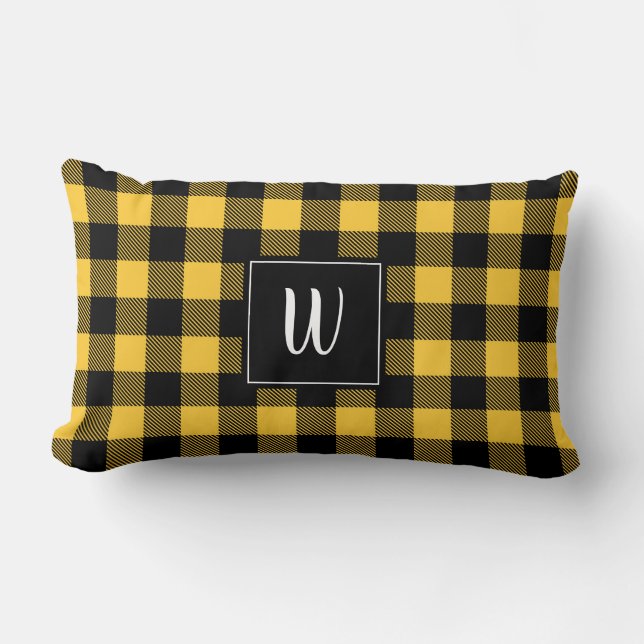 Rectangle Coussin jaune personnalisé de plaid de Buffalo (Recto)