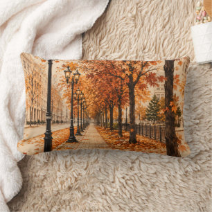Rectangle Coussin jeté d'automne d'une rue bordée d'arbres