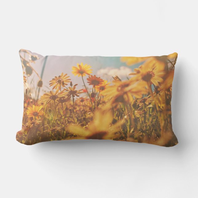 Rectangle Coussin jeté fleur de marguerite orange bleu (Recto)