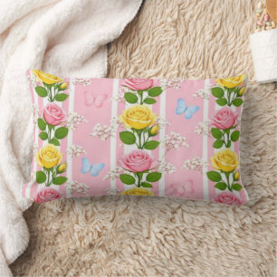 Rectangle Coussin Jeté Roses Roses Jaunes Et Roses Fleuris