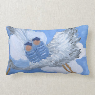Rectangle Coussin jumeau volant de bébés et de cigogne