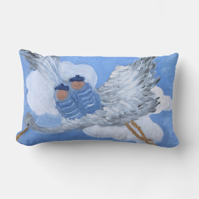 Rectangle Coussin jumeau volant de bébés et de cigogne (Recto)