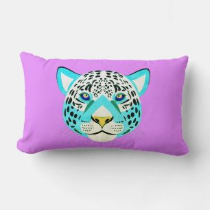 Rectangle Coussin Léopard de tête violet et turquoise