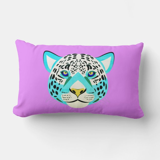 Rectangle Coussin Léopard de tête violet et turquoise (Recto)