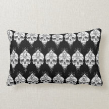 Coussin lombaire à impression crâne noir et blanc