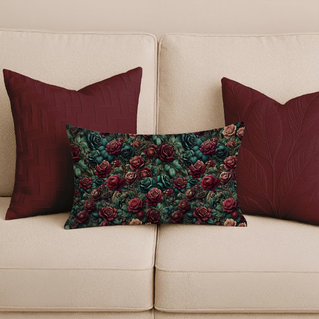 Rectangle Coussin Lombaire Art Nouveau Rose Gold Sarcelle (Art Nouveau Rose Gold Teal Lumbar Pillow)