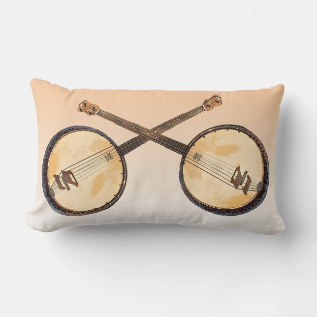 Rectangle Coussin lombaire croisé de musique de deux banjos (Recto)