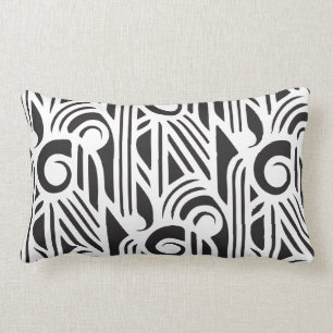 Rectangle Coussin lombaire d'art déco de bâillon - noir su