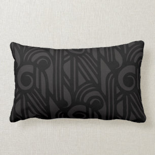 Rectangle Coussin lombaire d'art déco de bâillon - noir su