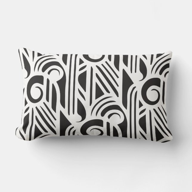 Rectangle Coussin lombaire d'art déco de bâillon - noir sur (Recto)