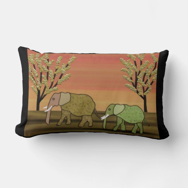 Rectangle Coussin lombaire de coucher du soleil d'éléphant (Recto)