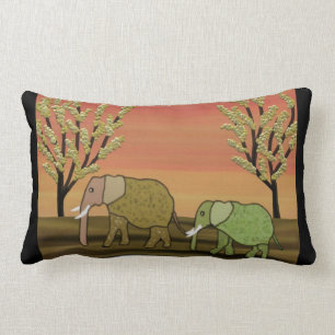 Rectangle Coussin lombaire de coucher du soleil d'éléphant