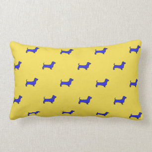 Rectangle Coussin lombaire de Daschund - bleu carrelé sur