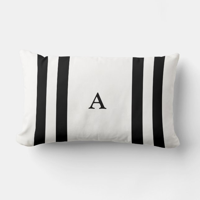Rectangle Coussin lombaire de monogramme noir de rayure (Recto)