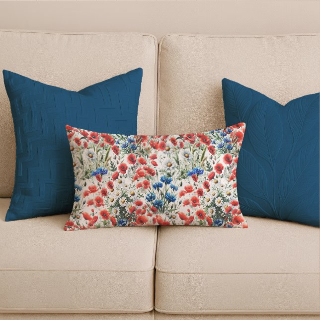 Rectangle Coussin Lombaire Fleur Sauvage Coquelicot Margueri (Lumber Pillow)