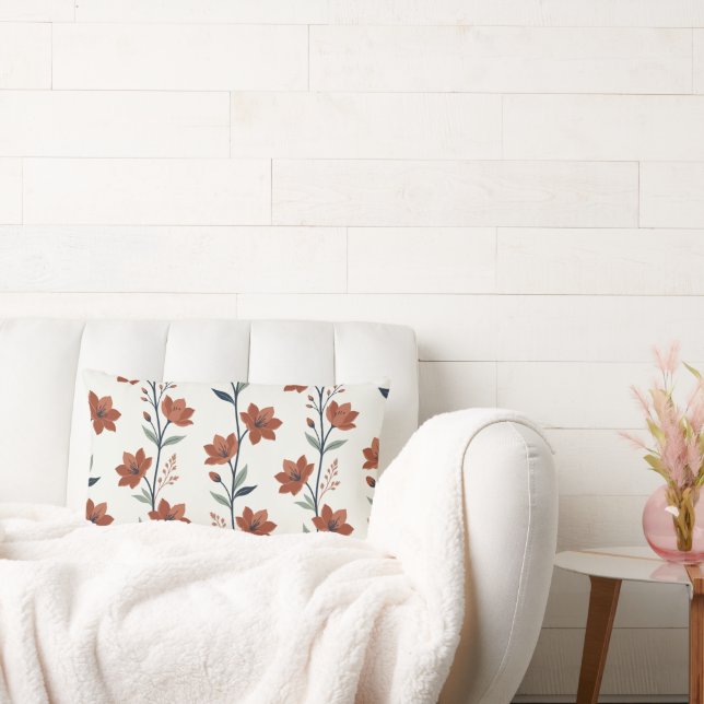 Rectangle Coussin lombaire moderne en terracotta floral (Canapé)