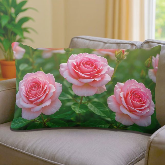 Rectangle Coussin Lombaire Roses Roses (Lumbar pillow with pink roses)