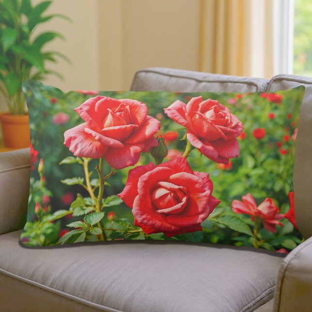 Rectangle Coussin Lombaire Roses Rouges (Lumbar pillow with red roses)