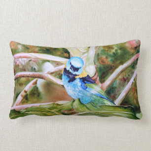 Rectangle coussin lombaire Vert-dirigé d'art d'aquarelle de
