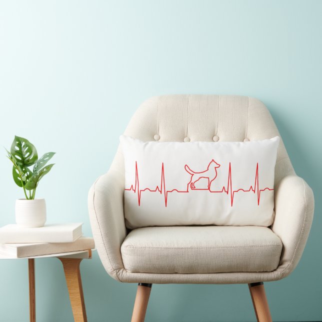 Rectangle Coussin Lumbar à battement de coeur de chien rouge (Chaise)