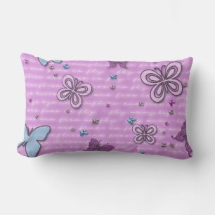 Rectangle Coussin Lumbar à papillon bleu et violet décoratif