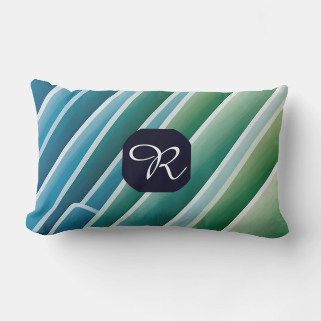 Rectangle Coussin Lumbar Abstrait Monogramme bleu personnali (Recto)