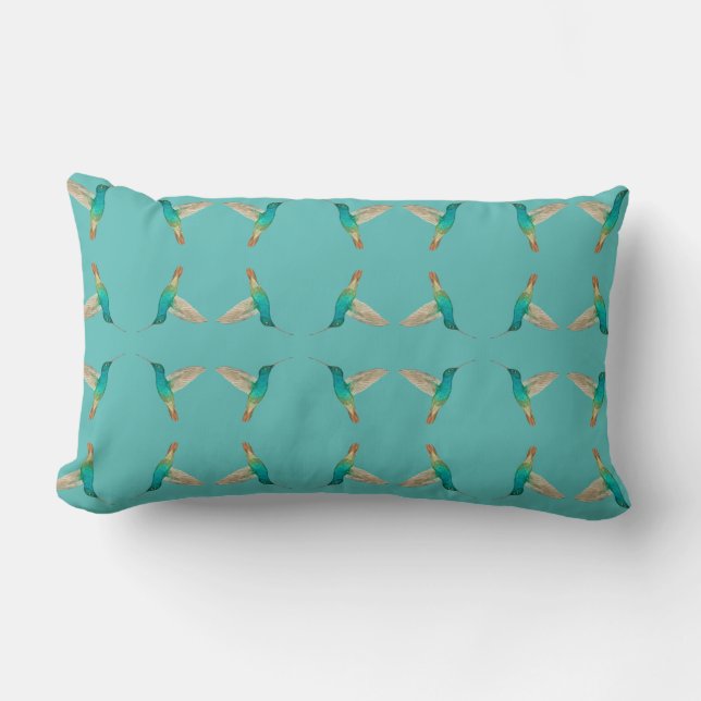 Rectangle Coussin Lumbar aux colibris turquoise (Recto)
