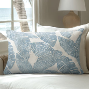 Rectangle Coussin Lumbar bleu clair et blanc Palm Leaf