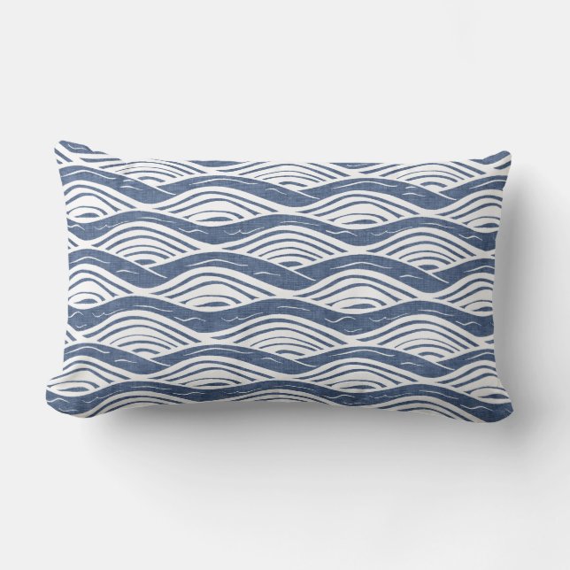 Rectangle Coussin Lumbar Blue & White Ocean Waves (Recto)