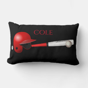 Rectangle coussin lumbar de baseball avec nom personnalisé.