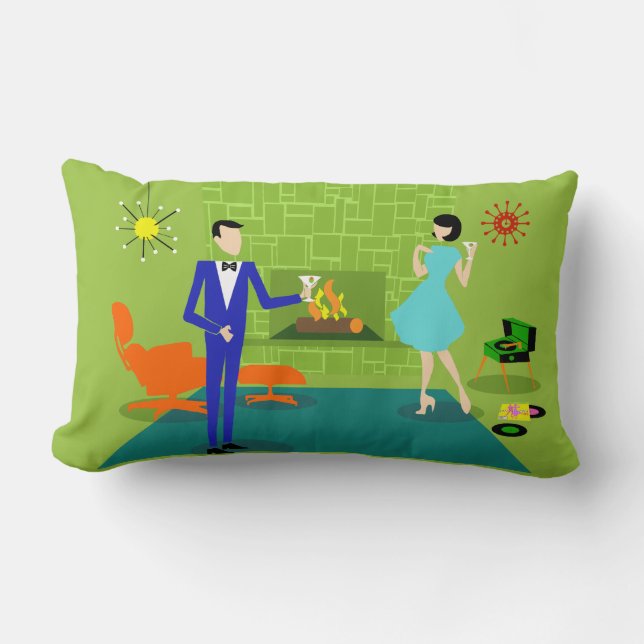 Rectangle Coussin Lumbar moderne en couple du milieu du sièc (Recto)