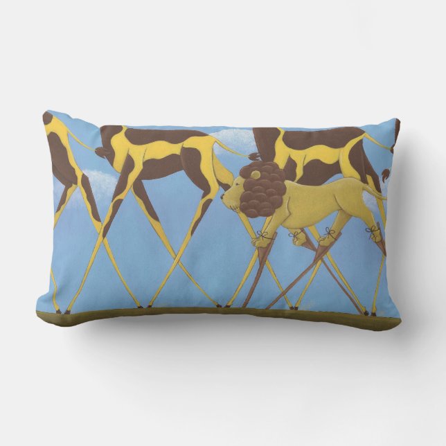 Rectangle Coussin lunatique de girafe et de lion (Recto)