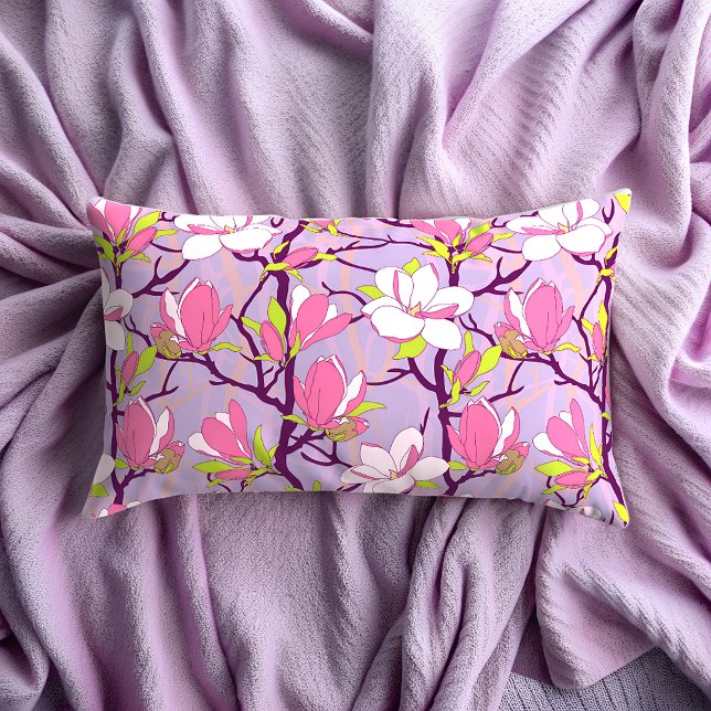 Rectangle Coussin Magnolia Lumbar en fleurs (Blooming Magnolia Lumbar Pillow)