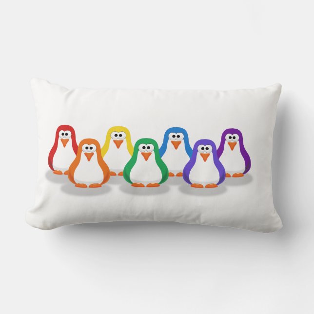 Rectangle Coussin mignon de pingouin d'arc-en-ciel (Recto)