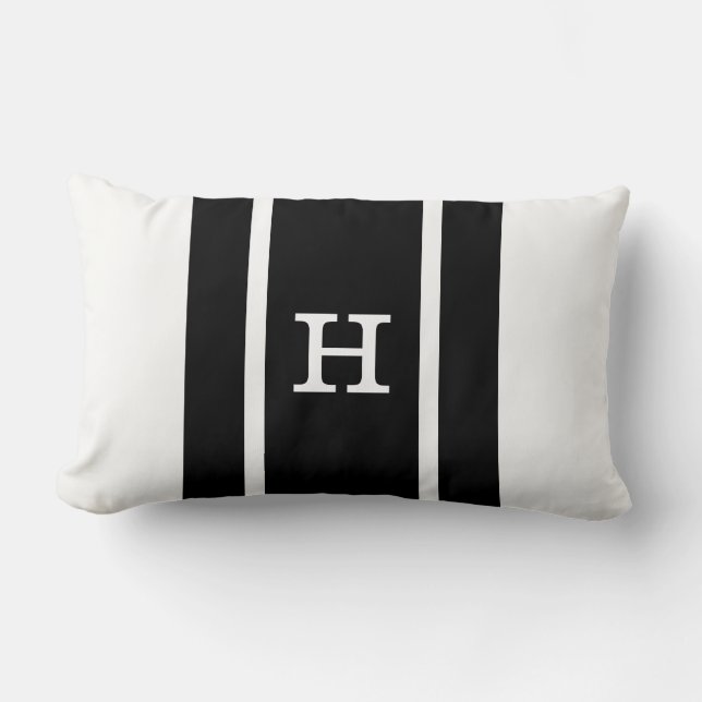 Rectangle Coussin monographique moderne noir et blanc (Recto)