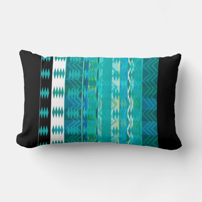 Rectangle coussin motif géométrique abstrait bleu turquoise (Recto)