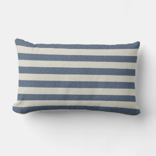 Rectangle Coussin nautique à bande bleue et blanche
