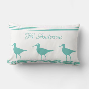 Rectangle Coussin nautique blanc Turquoise Bleu Bécasseaux