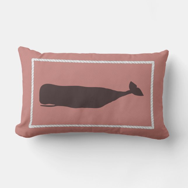 Rectangle Coussin nautique de baleine de Nantucket en rouge (Recto)