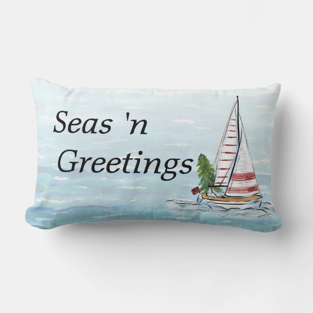 Rectangle Coussin nautique de Noël avec le bateau à voile (Recto)