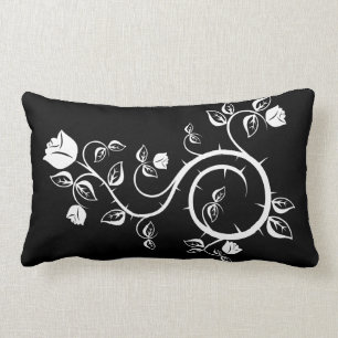 Rectangle Coussin noir avec la conception de rose blanc