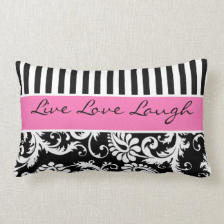 Rectangle Coussin noir rose enorme de damassé de rayures de
