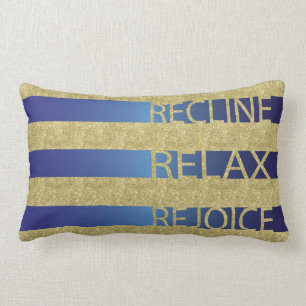 Rectangle Coussin Passover Gold/Blu "Recline, Relax, Rejoice