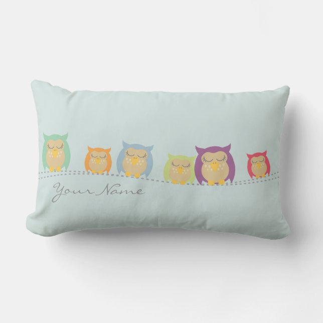 Rectangle Coussin personnalisé de hiboux de sommeil - bleu (Recto)