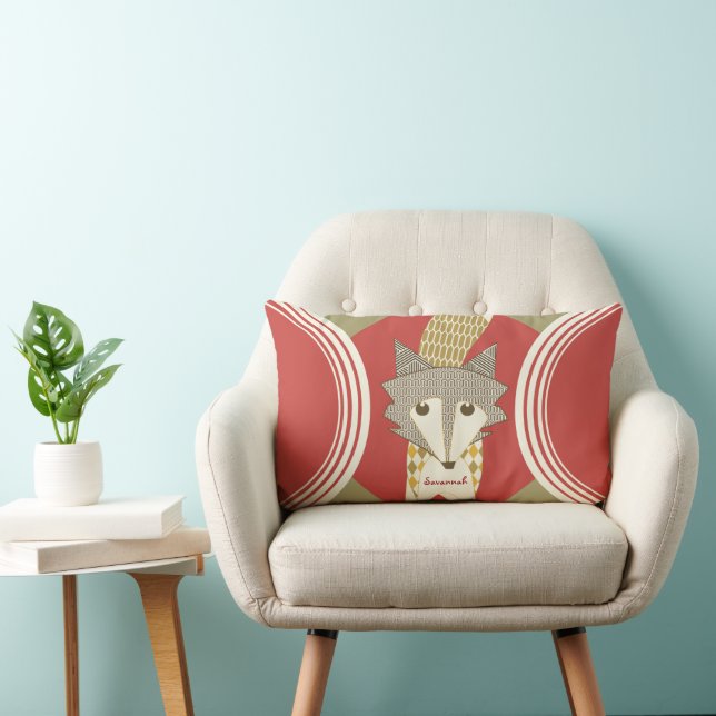 Rectangle Coussin Retro Personnalisé Orange Red Olive Fox (Chaise)
